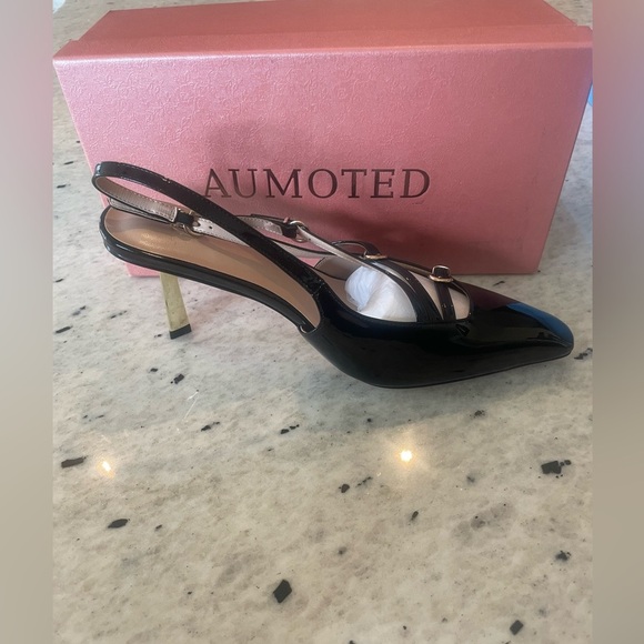 AUMOTED Womens Slingback Stiletto Pointed Toe Metallic Buckle Pumps 8.5, BNIB - Picture 5 of 12